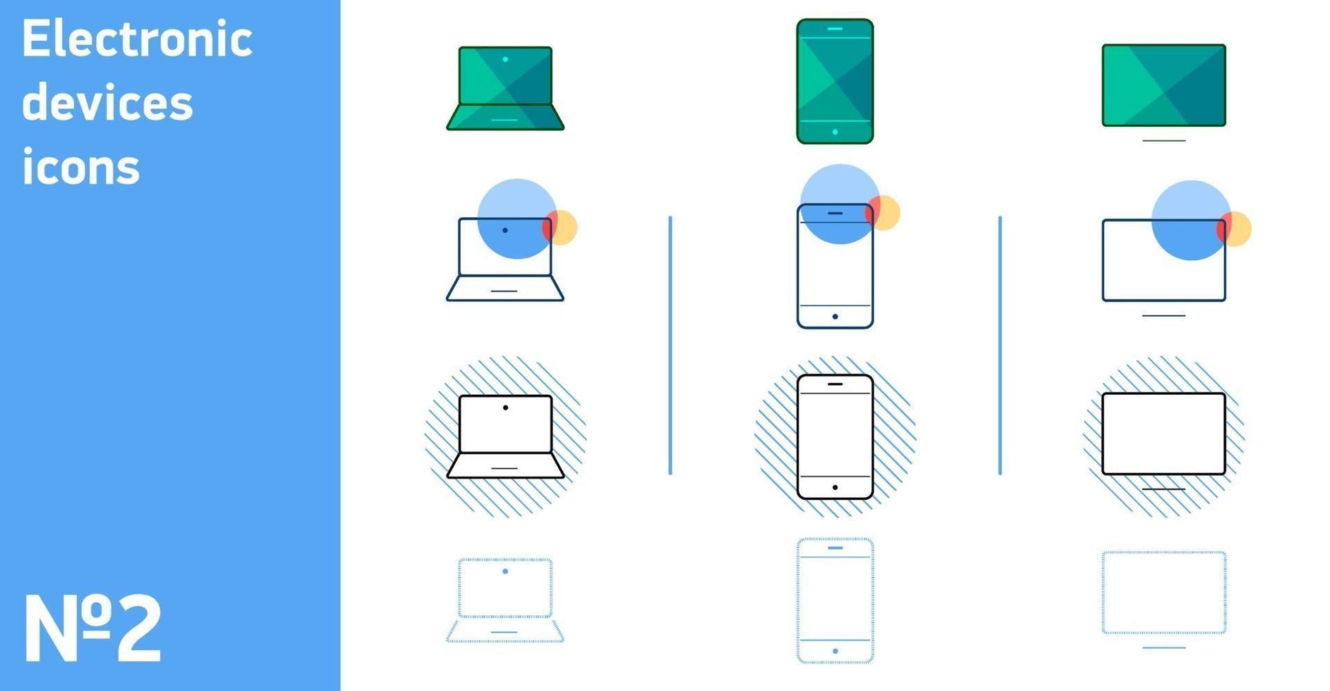 Dies ist eine Reihe von Symbolen für Ihr Smartphone, Ihren Monitor und Ihren Laptop in verschiedenen Stilen vektor