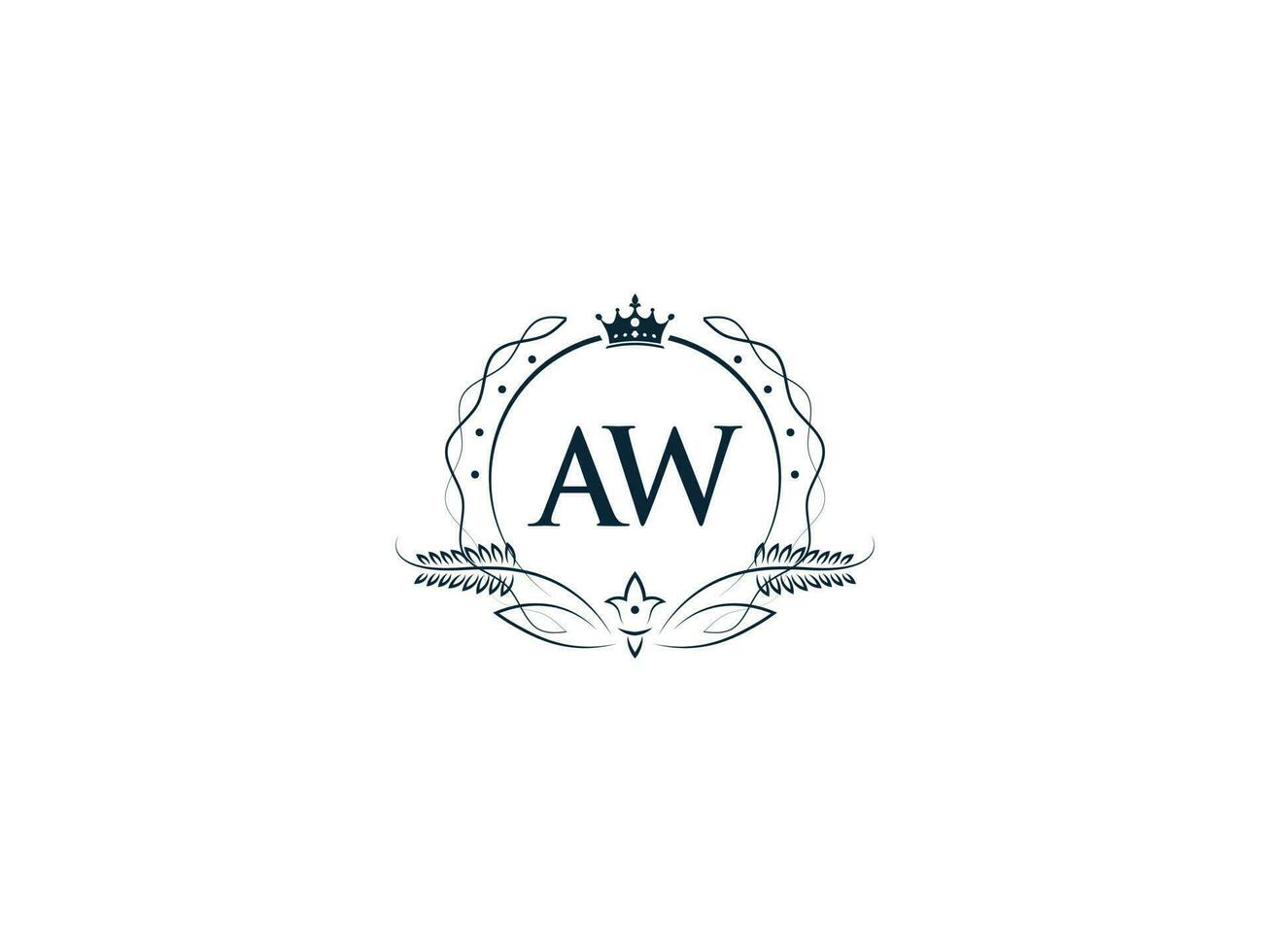 typografisk aw feminin krona logotyp, unik aw wa cirkel brev logotyp design vektor