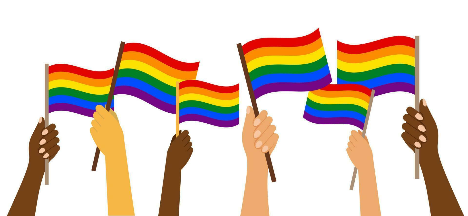 Hände mit lgbt Flaggen, lgbt Hintergrund, lgbt Farben Regenbogen Flagge. Banner, Poster, Vorlage, Vektor