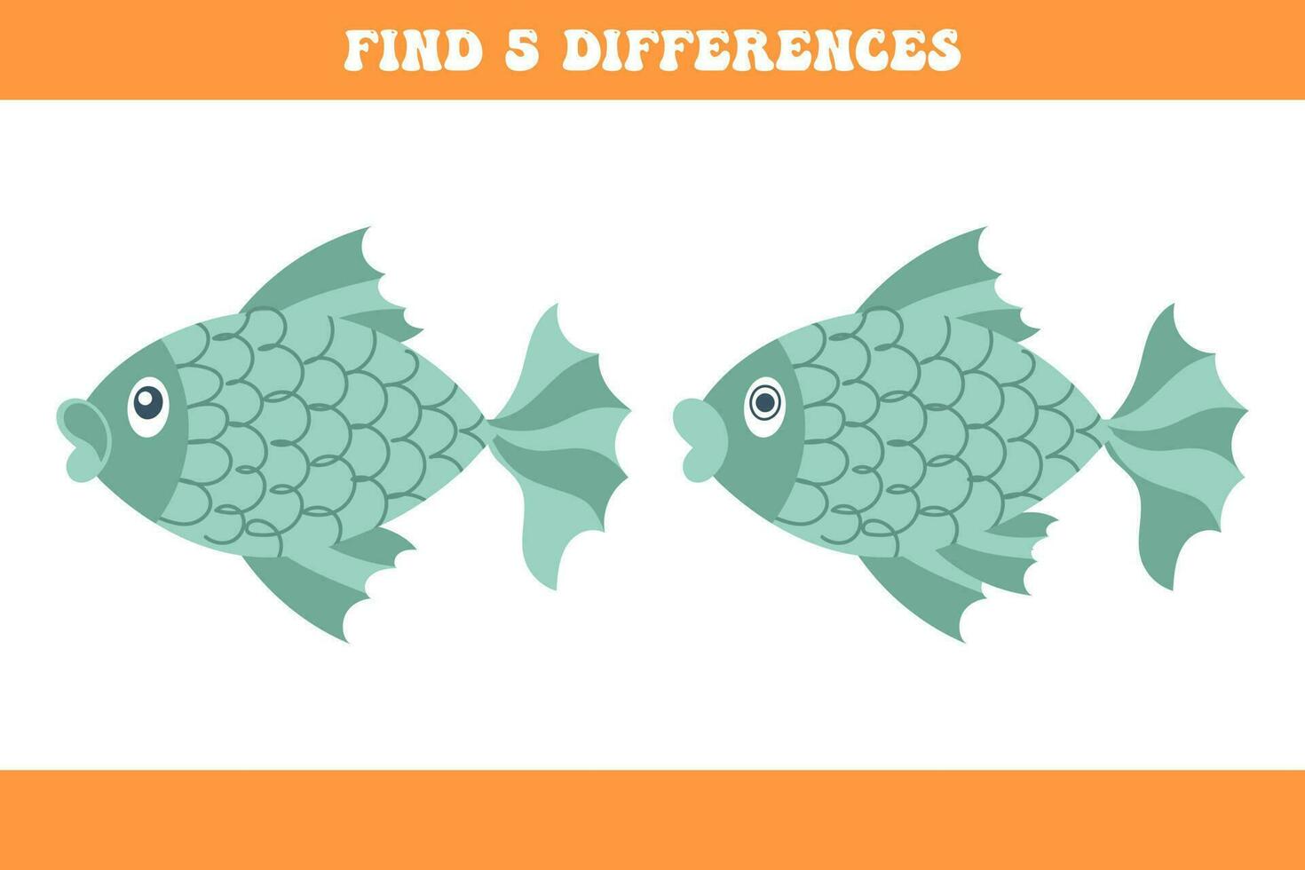 finden 5 Unterschiede zwischen zwei Karikatur Fisch. Kinder- Logik Spiel, lehrreich Puzzle, Vektor
