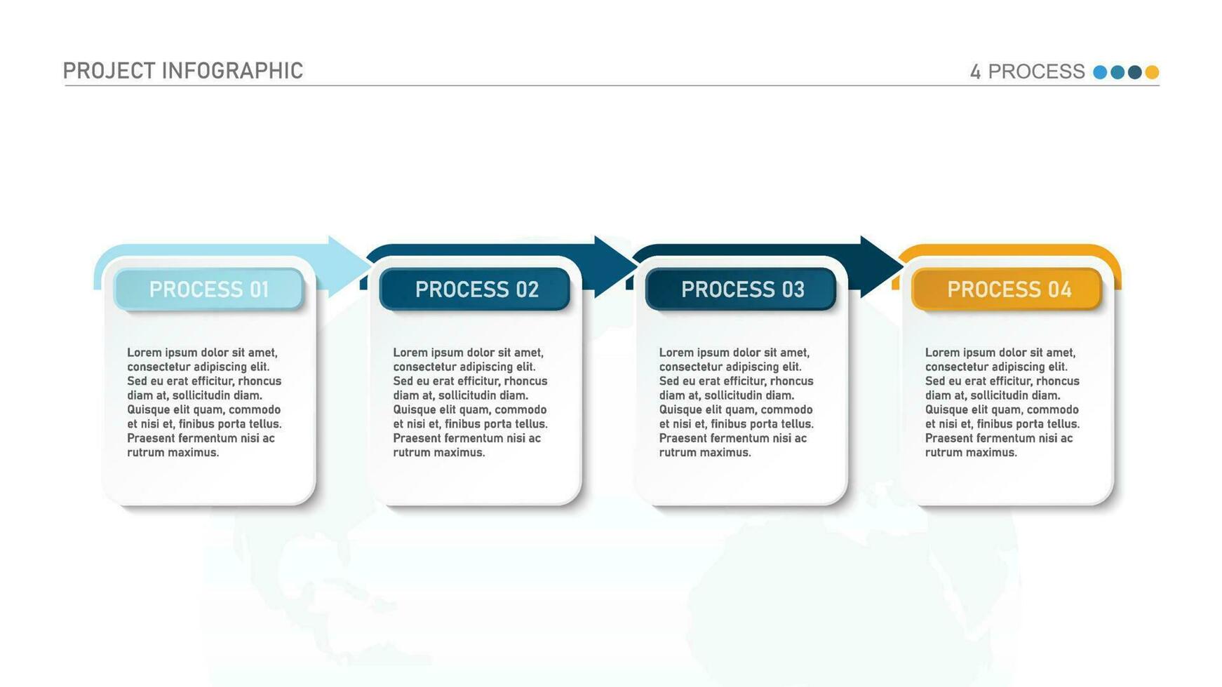 horizontal Zeitleiste oder Flussdiagramm mit vier Platz Elemente und Raum zum Daten. Konzept von 4 aufeinanderfolgend Schritte von Unternehmen Verfahren. vektor