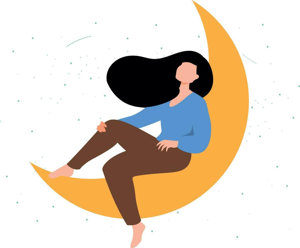 en flicka vilar på de måne. vektor