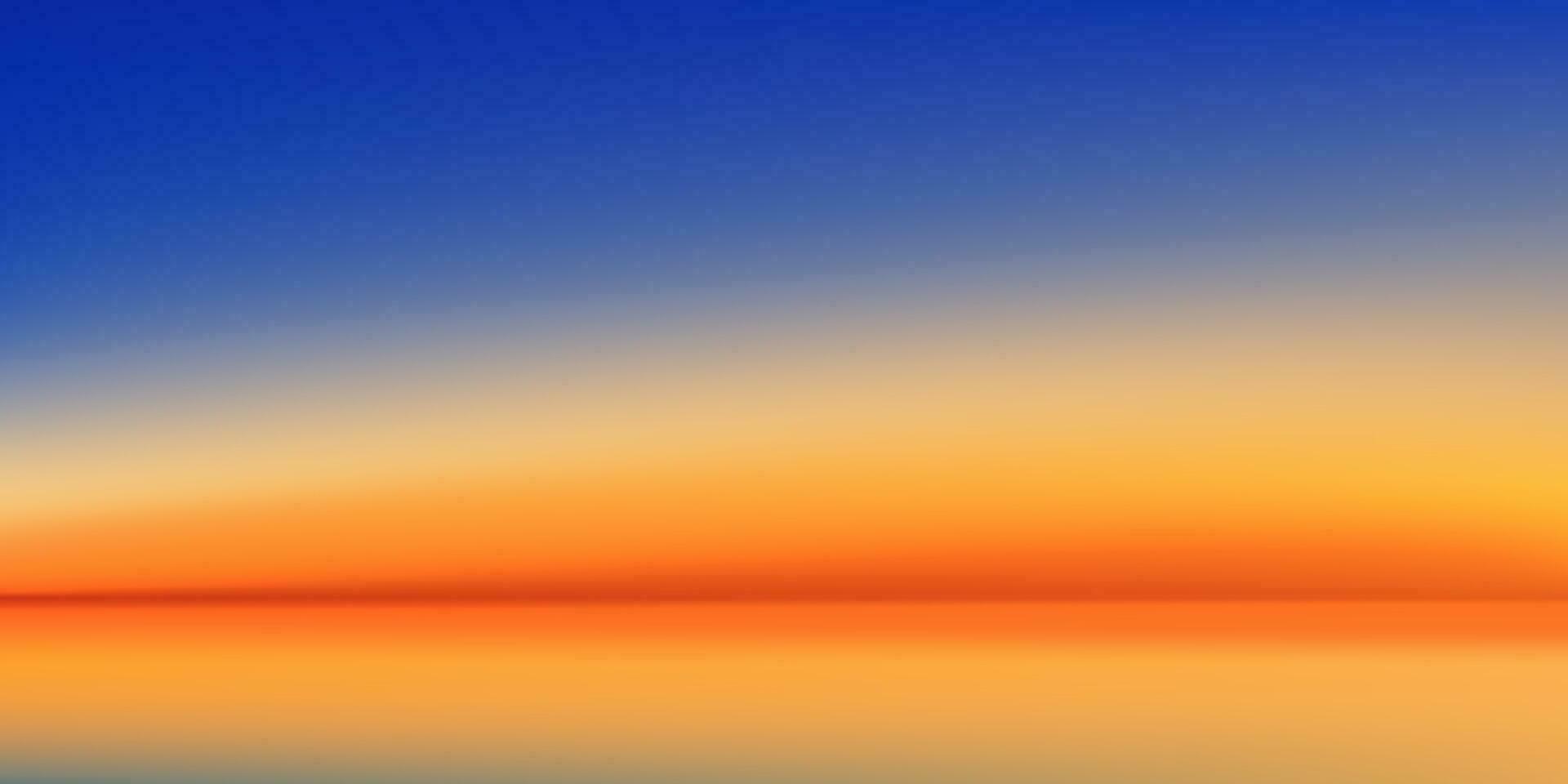 Sonnenuntergang Himmel mit klar blau, orange, gelb Farbe im Abend, dramatisch Dämmerung Landschaft Dämmerung Himmel im golden Stunde, Vektor Horizont Sonnenaufgang im Morgen Banner von Sonnenlicht zum vier Jahreszeit Hintergrund