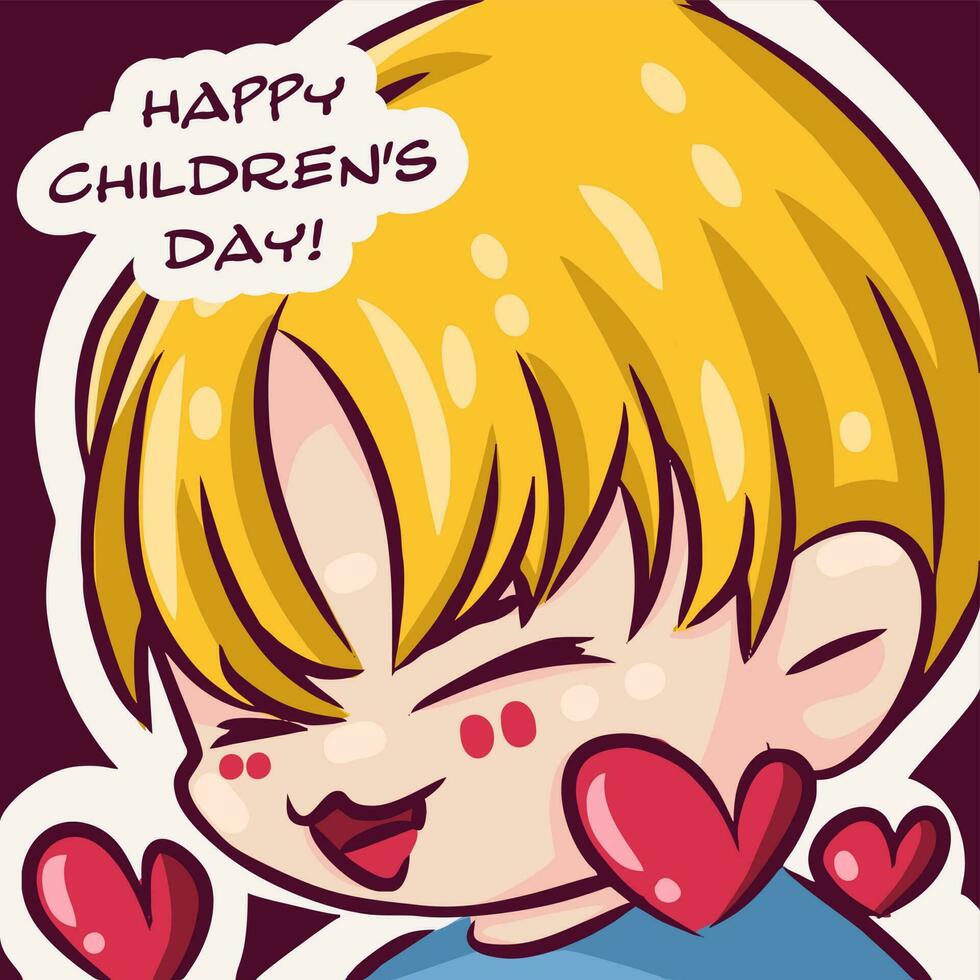 süß Karikatur Junge mit blond Haar mit Text Kinder- Tag vektor