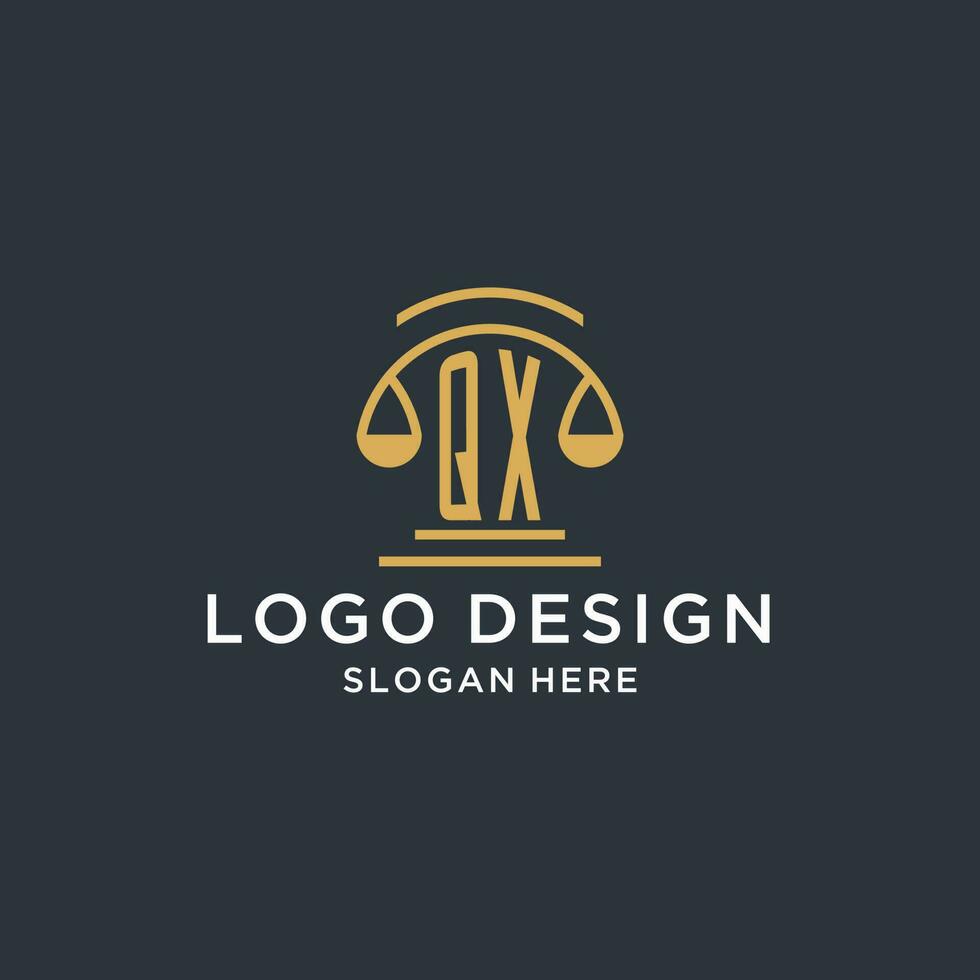 qx första med skala av rättvisa logotyp design mall, lyx lag och advokat logotyp design idéer vektor