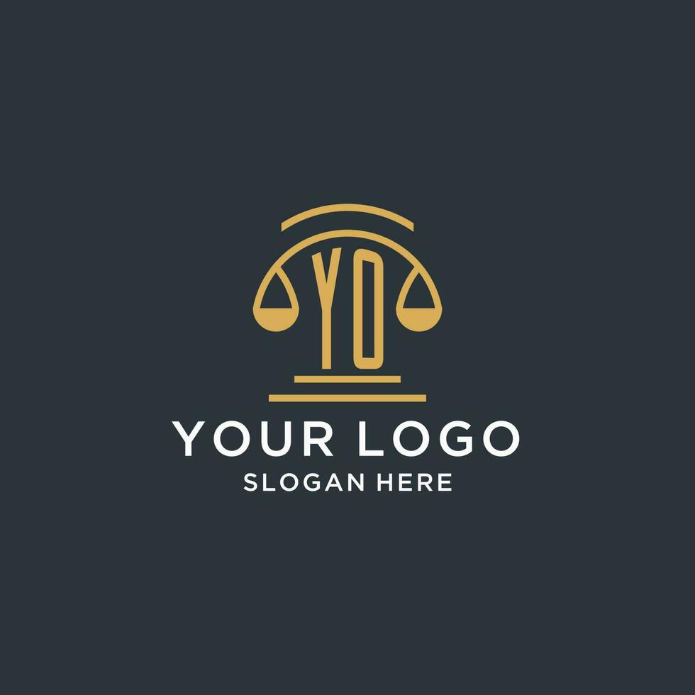 yo Initiale mit Rahmen von Gerechtigkeit Logo Design Vorlage, Luxus Gesetz und Rechtsanwalt Logo Design Ideen vektor