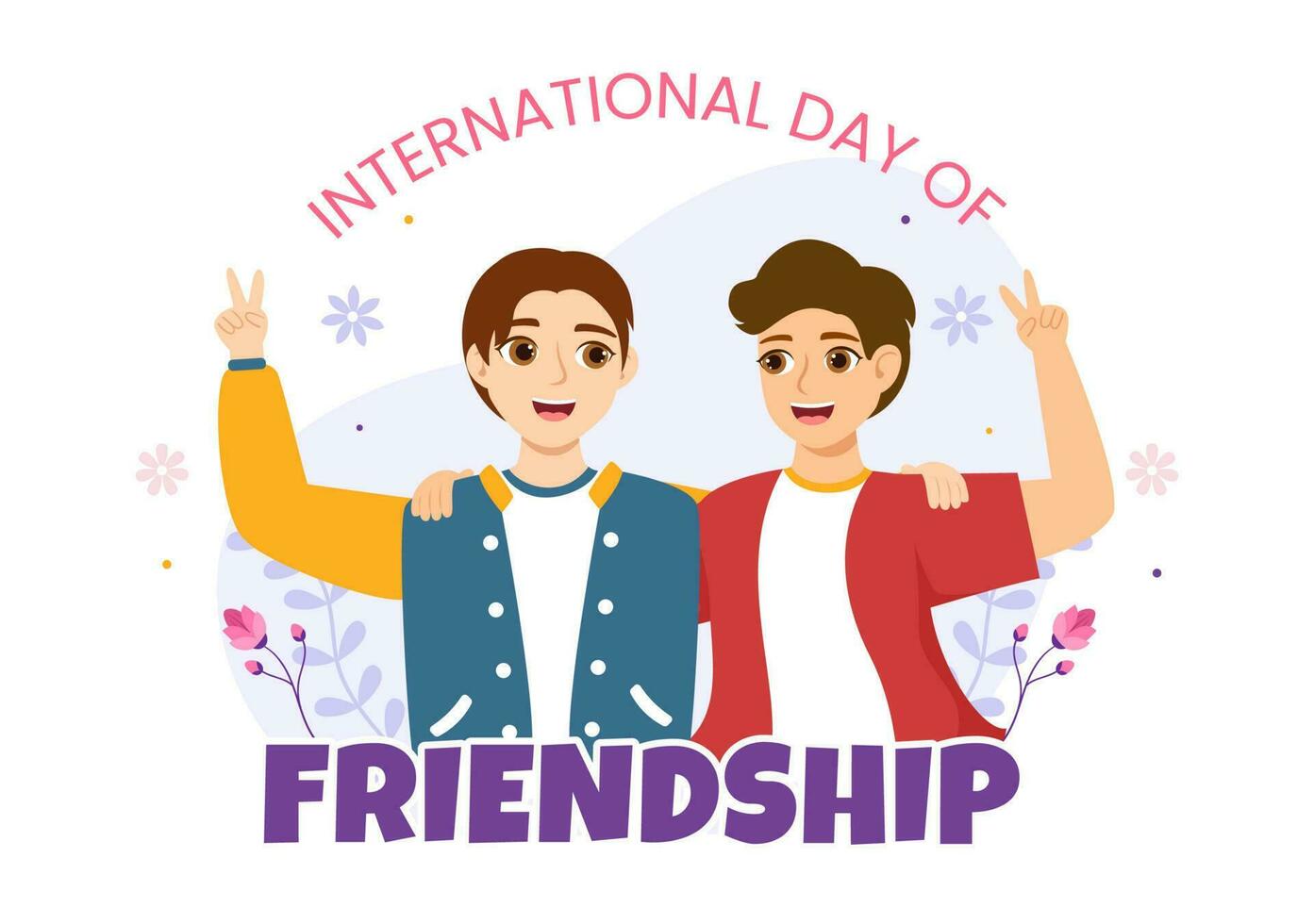Lycklig vänskap dag vektor illustration med ung Pojkar och flickor samhörighet i platt tecknad serie hand dragen landning sida bakgrund mallar