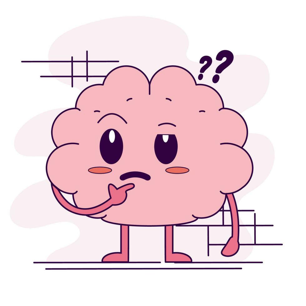 isoliert süß Zweifel Gehirn Karikatur Charakter Vektor Illustration