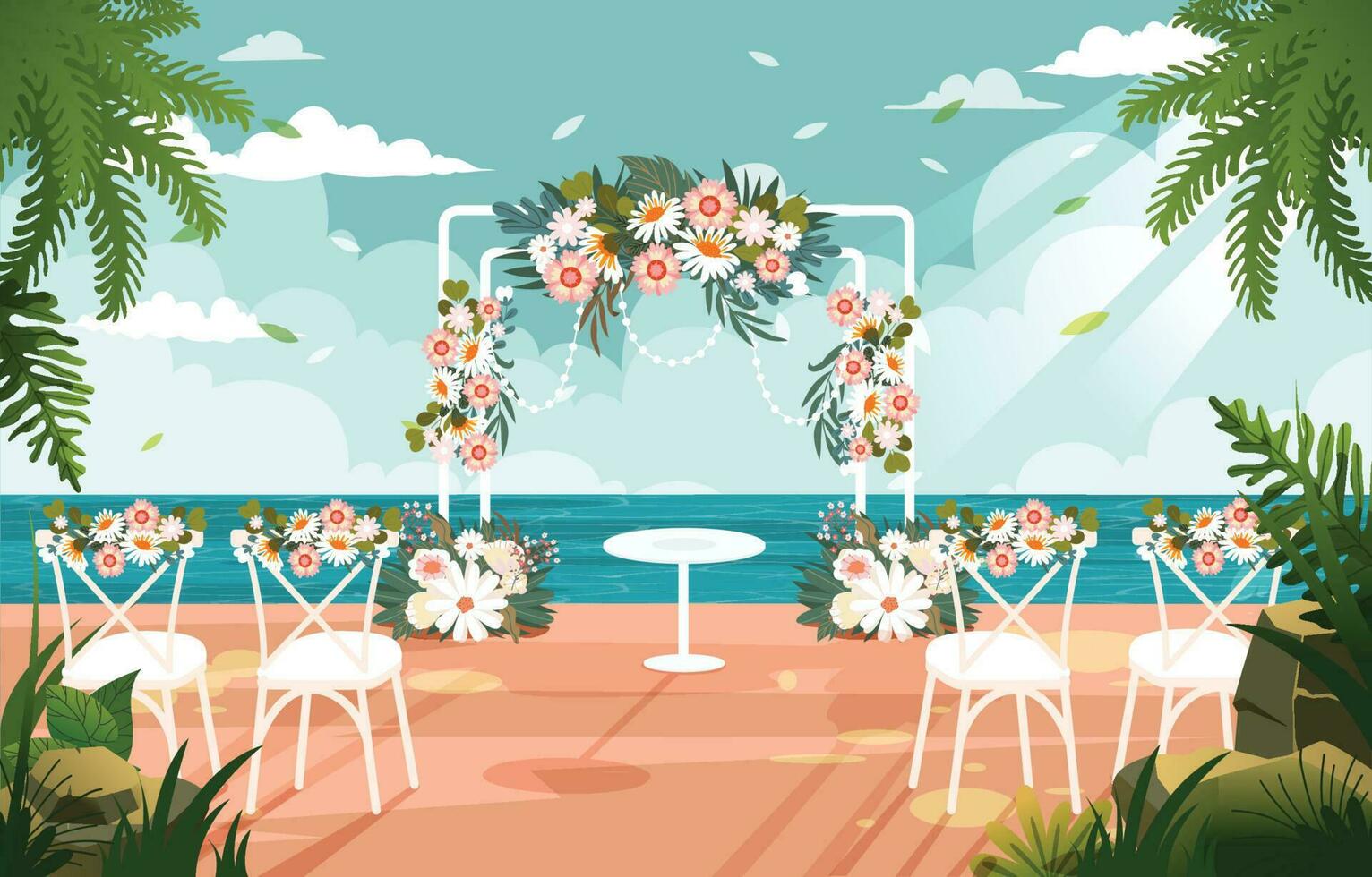 Hochzeit Szene Hintergrund mit Meer Seite Aussicht vektor