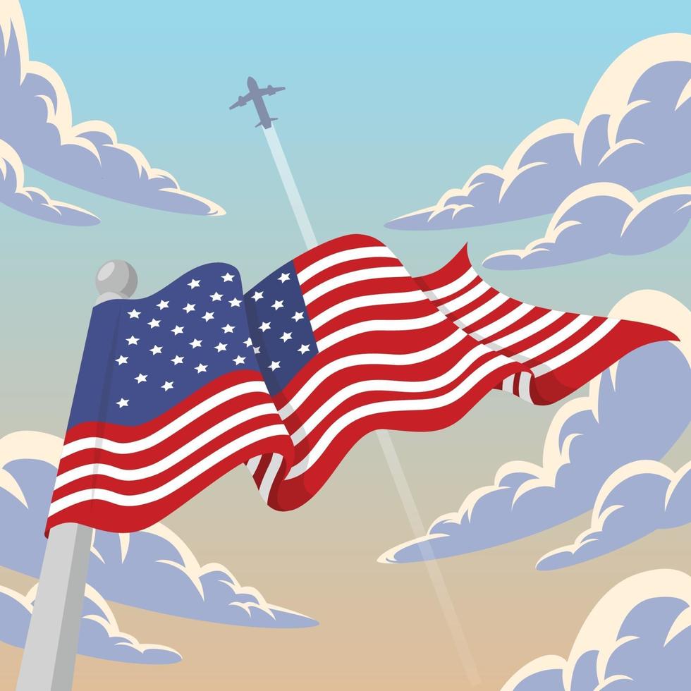 Flacher Illustrationsentwurf der amerikanischen Flagge 4. Juli vektor