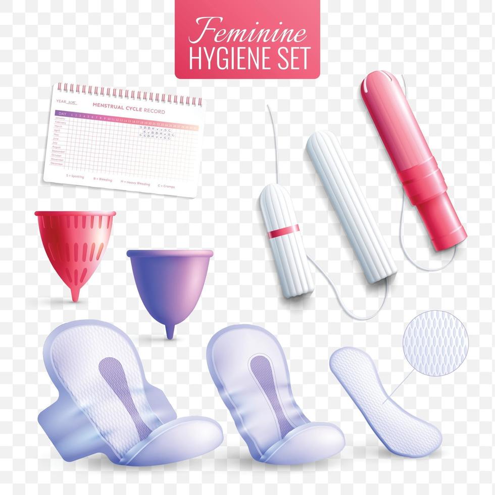 transparente Satzvektorillustration der weiblichen Hygiene vektor