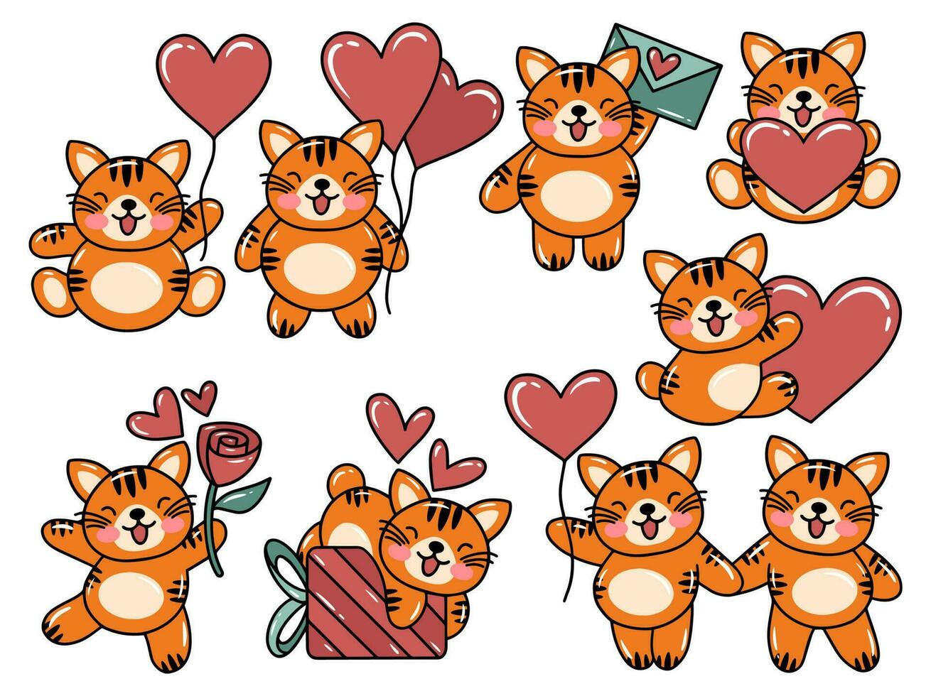 tiger tecknad serie söt för valentines dag vektor