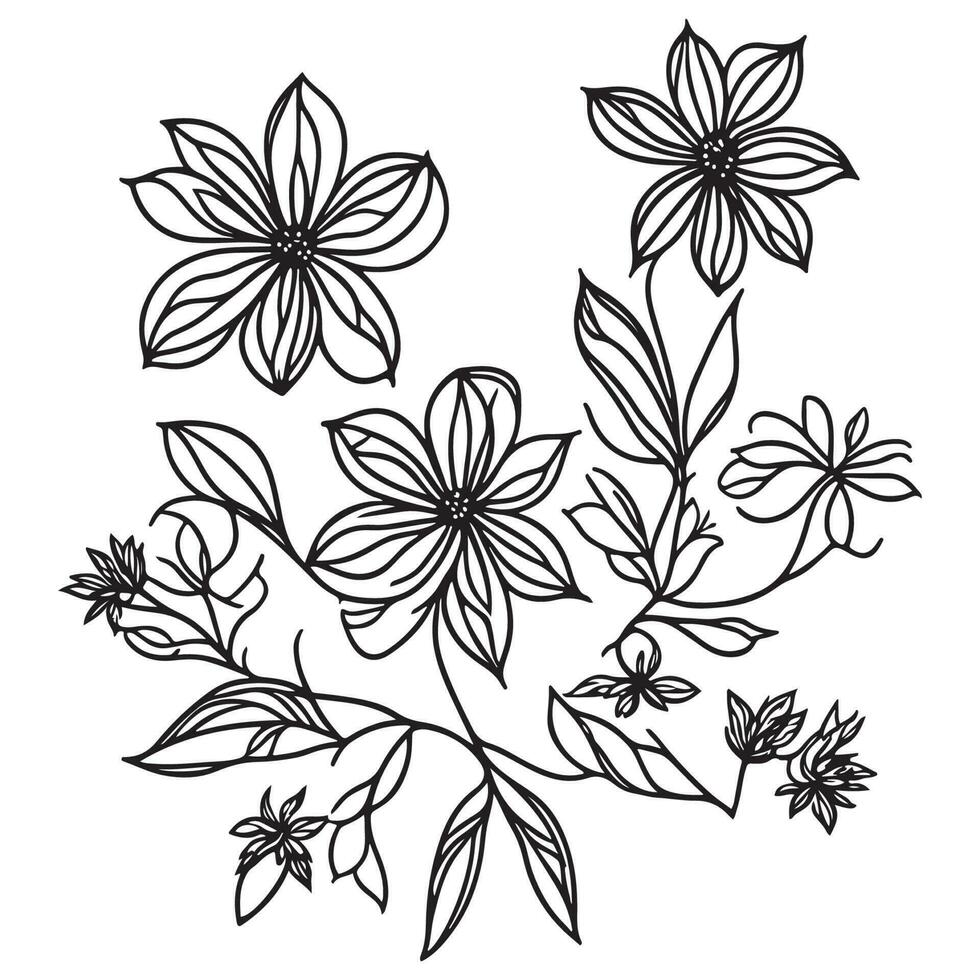 hand dragen blomma svart översikt vektor på vit bakgrund, blomma vektor, blomma tatuering