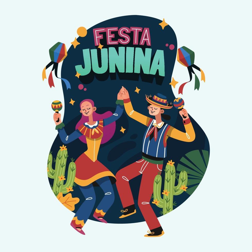 dansa tillsammans med maracas i festa junina festival vektor