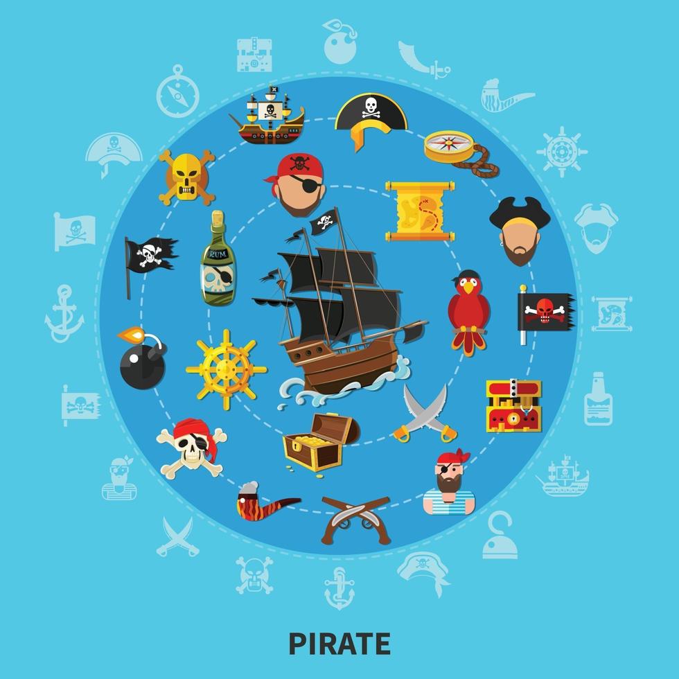 Piratenattribute Karikaturkompositionsvektorillustration vektor