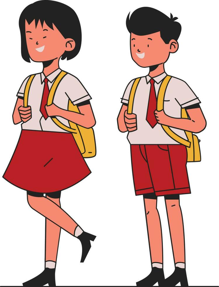 Junge und Mädchen im Schule Uniform mit Rucksäcke. Vektor Illustration.