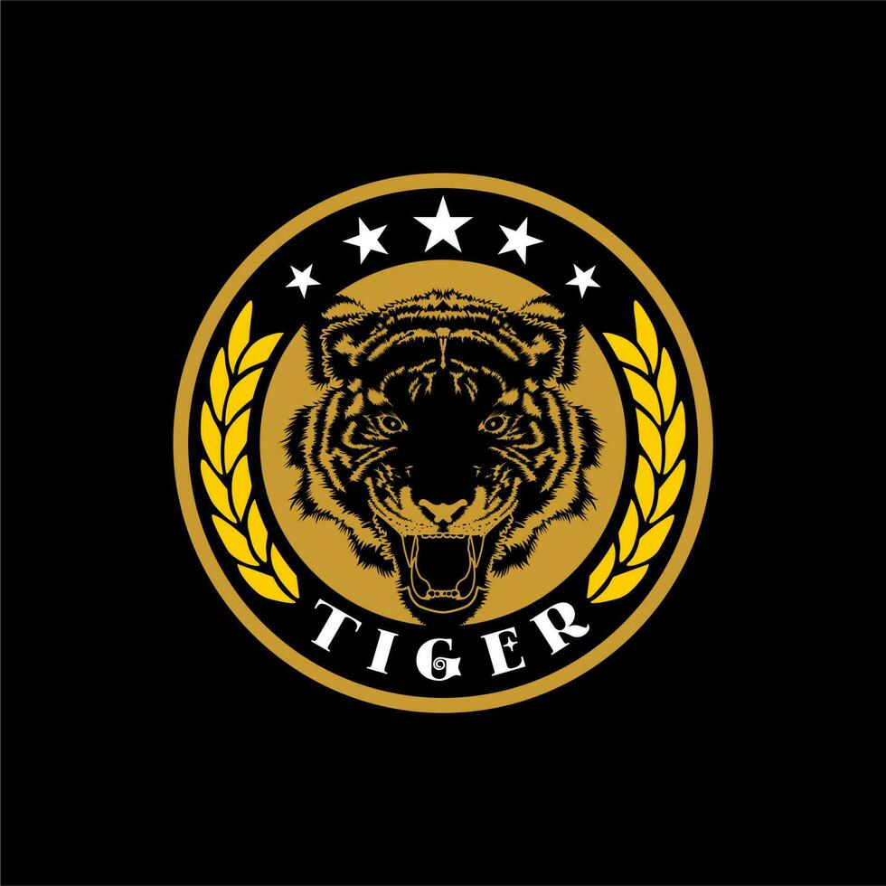 tiger medalj logotyp vektor, militär symbol lejon huvud med laurel design inspiration vektor