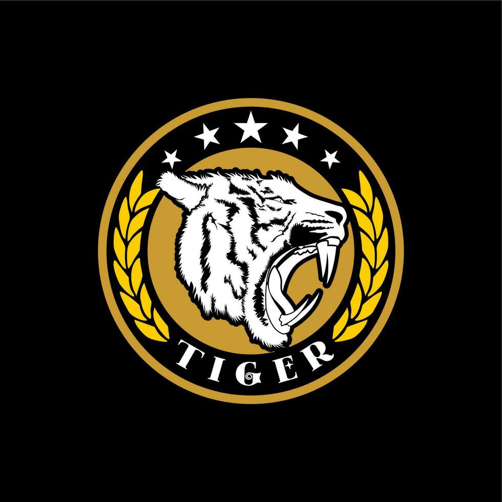 Tiger Medaille Logo Vektor, Militär- Symbol Löwe Kopf mit Lorbeer Design Inspiration vektor