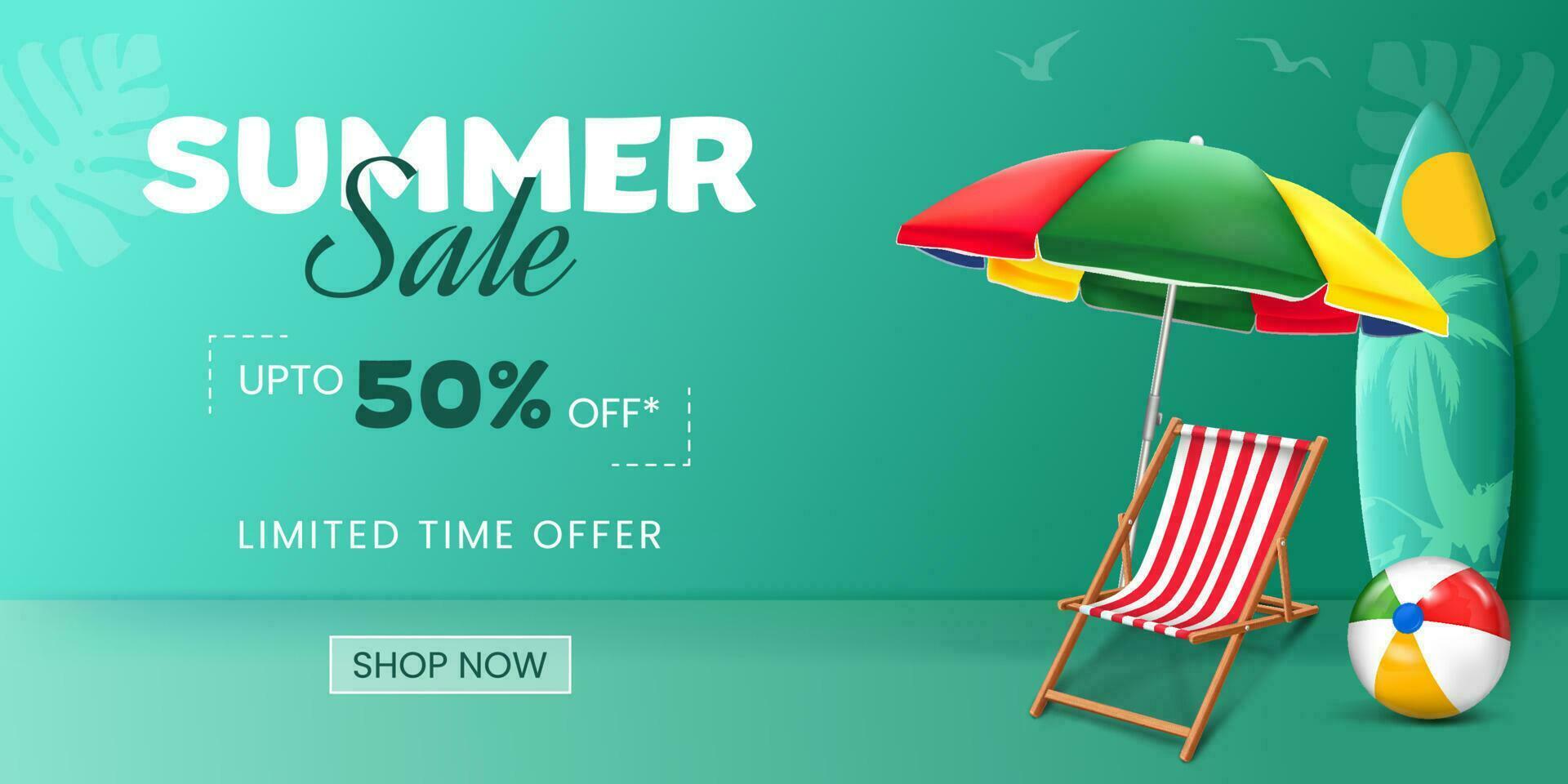 Sommer- Verkauf Banner mit Sommer- Strand Elemente Illustration vektor