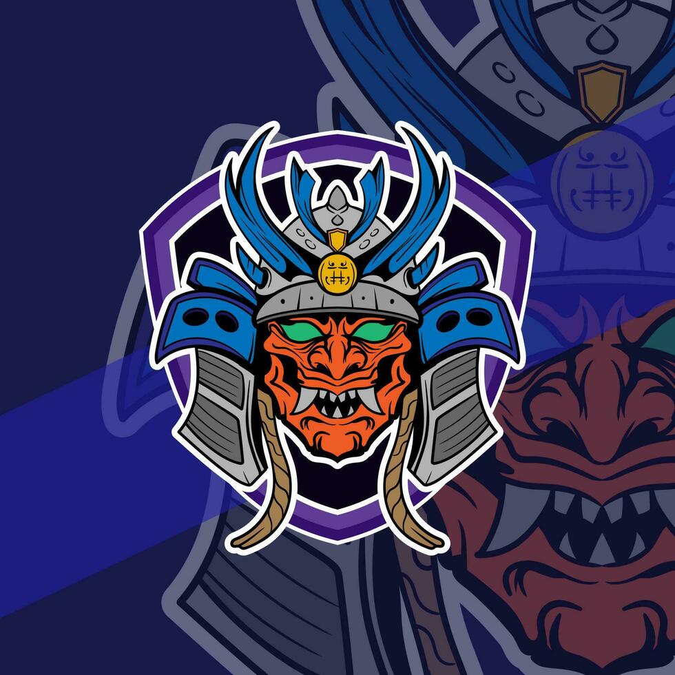 på i japansk hjälm armén esport maskot logotyp illustrationer vektor mall design för team spel banderoll