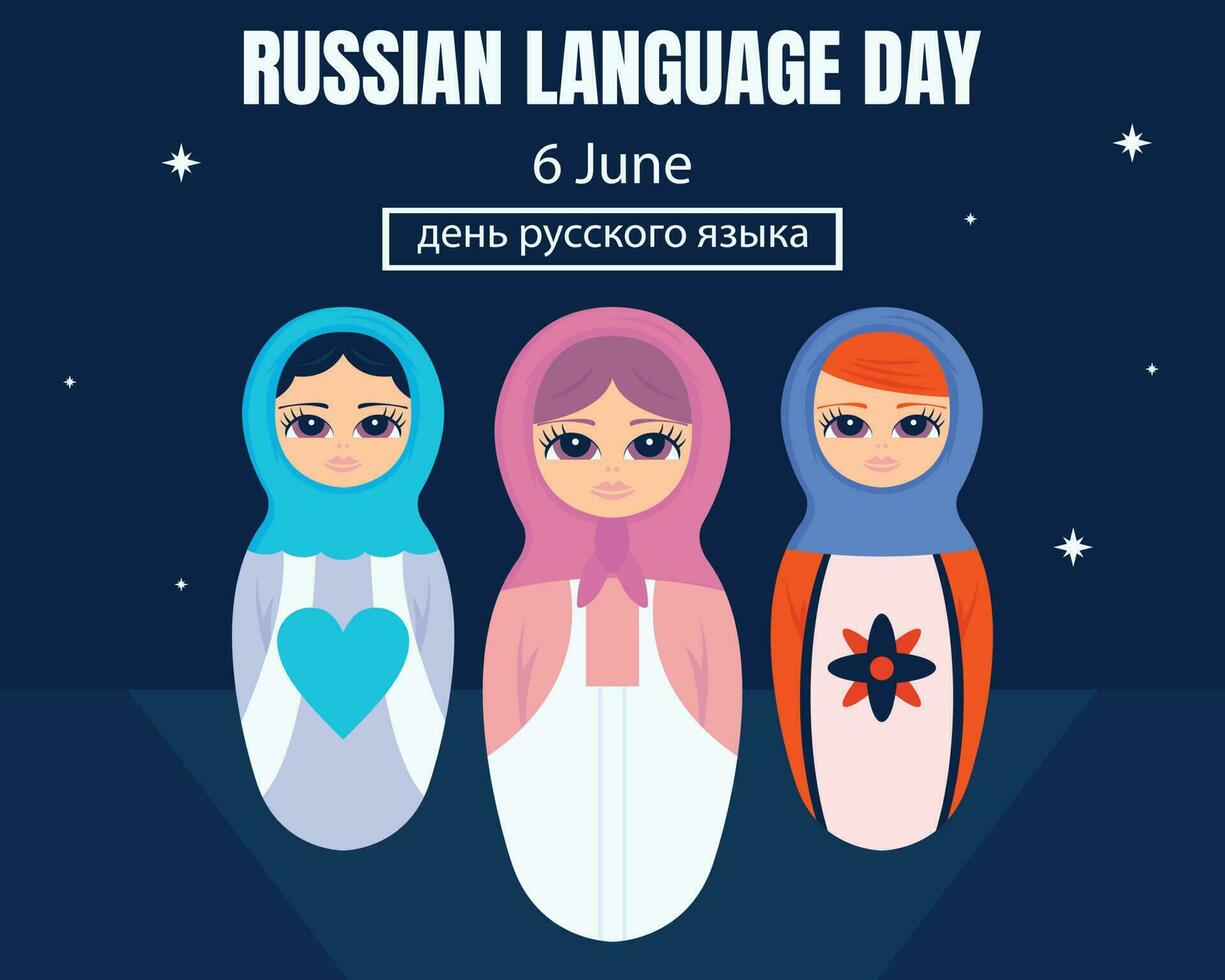 illustration vektor grafisk av tre matryoshka dockor, perfekt för internationell dag, ryska språk dag, fira, hälsning kort, etc.