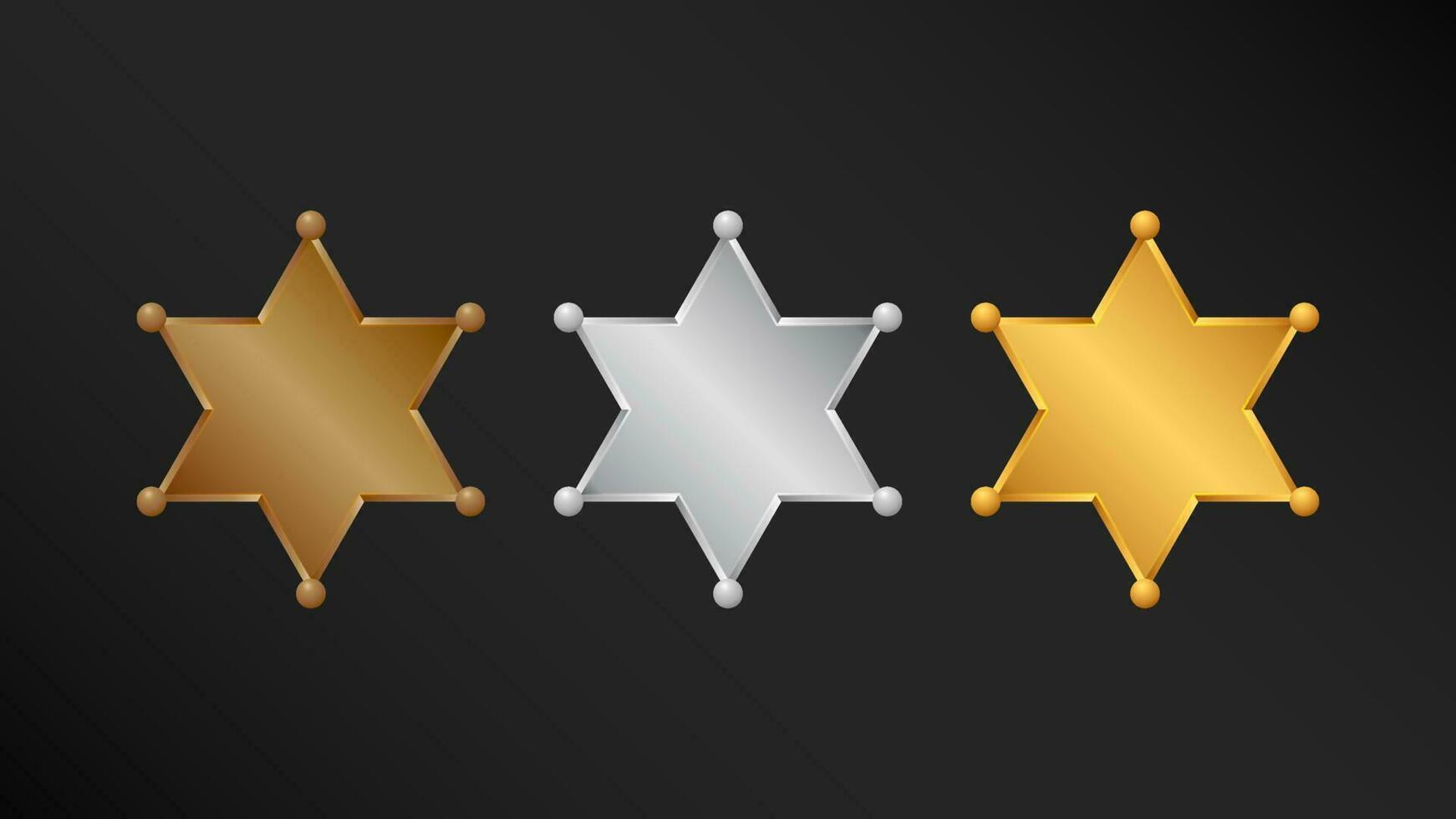 uppsättning av realistisk sheriff skinande stjärnor bricka form vektor
