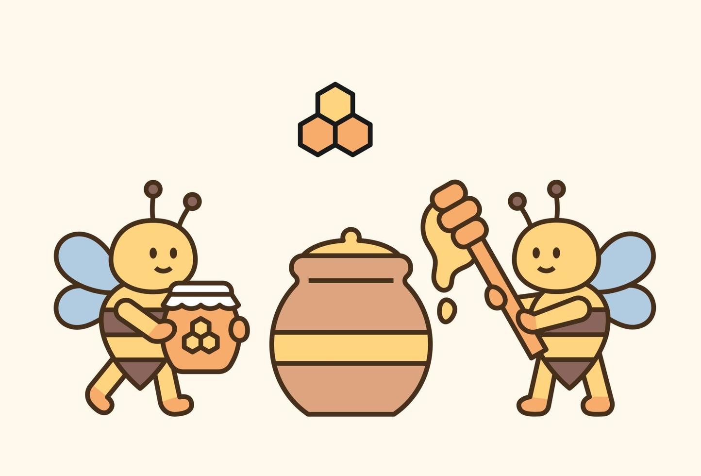 süße Bienen sammeln Honig in einem großen Topf vektor