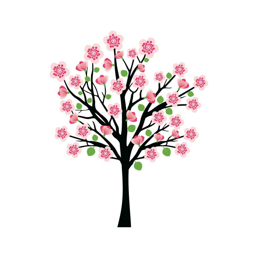 körsbär blomma gren med sakura blomma vägg dekoration begrepp. fågel på gren vägg dekoration klistermärke design vektor illustration