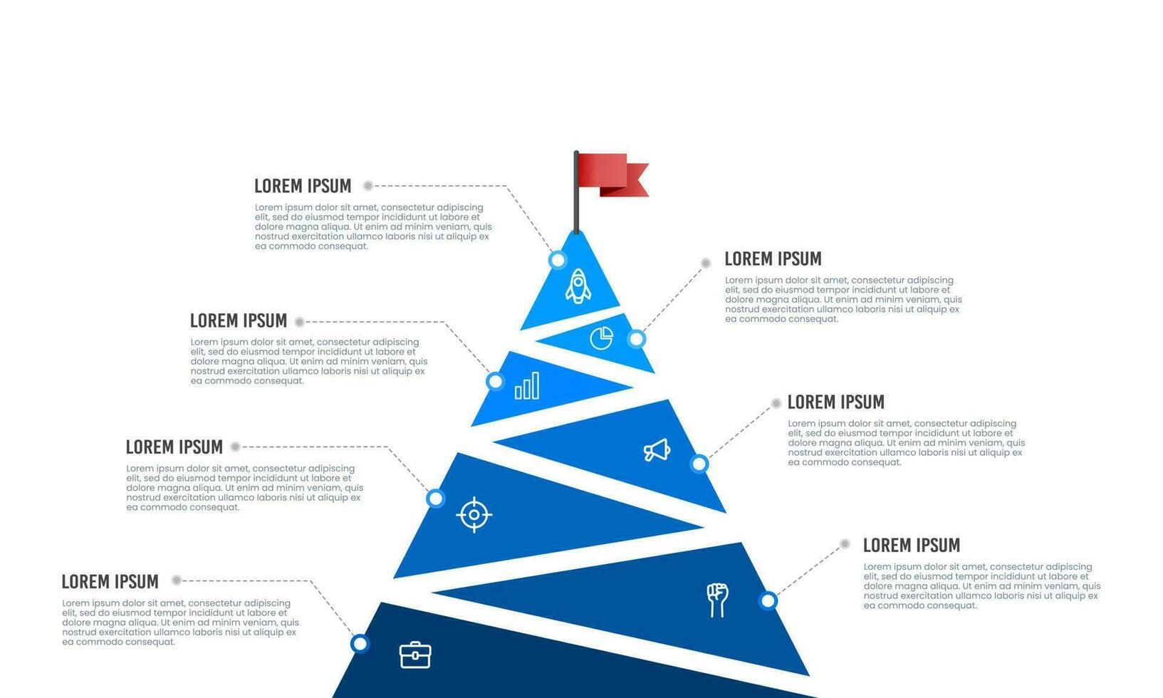 Pyramide Infografik Vorlage mit 7 Schritte oder Optionen zu Erfolg. Vektor Illustration.