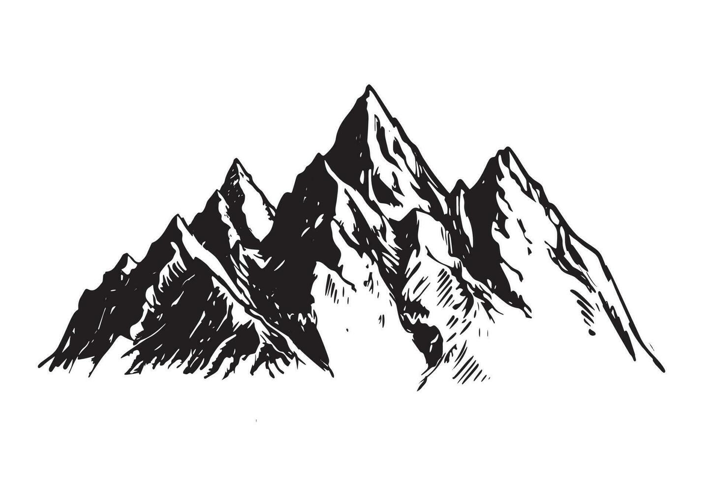 klippig berg, hand dragen stil, vektor illustration.
