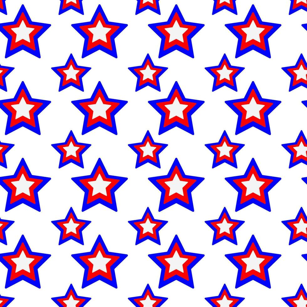nahtlos Muster mit süß Star auf ein Weiß Hintergrund. amerikanisch Unabhängigkeit Tag, 4 .. Juli Feier. es können Sein benutzt zum Verpackung, Verpackung Papier, Textil- und usw. Vektor Karikatur Illustration.