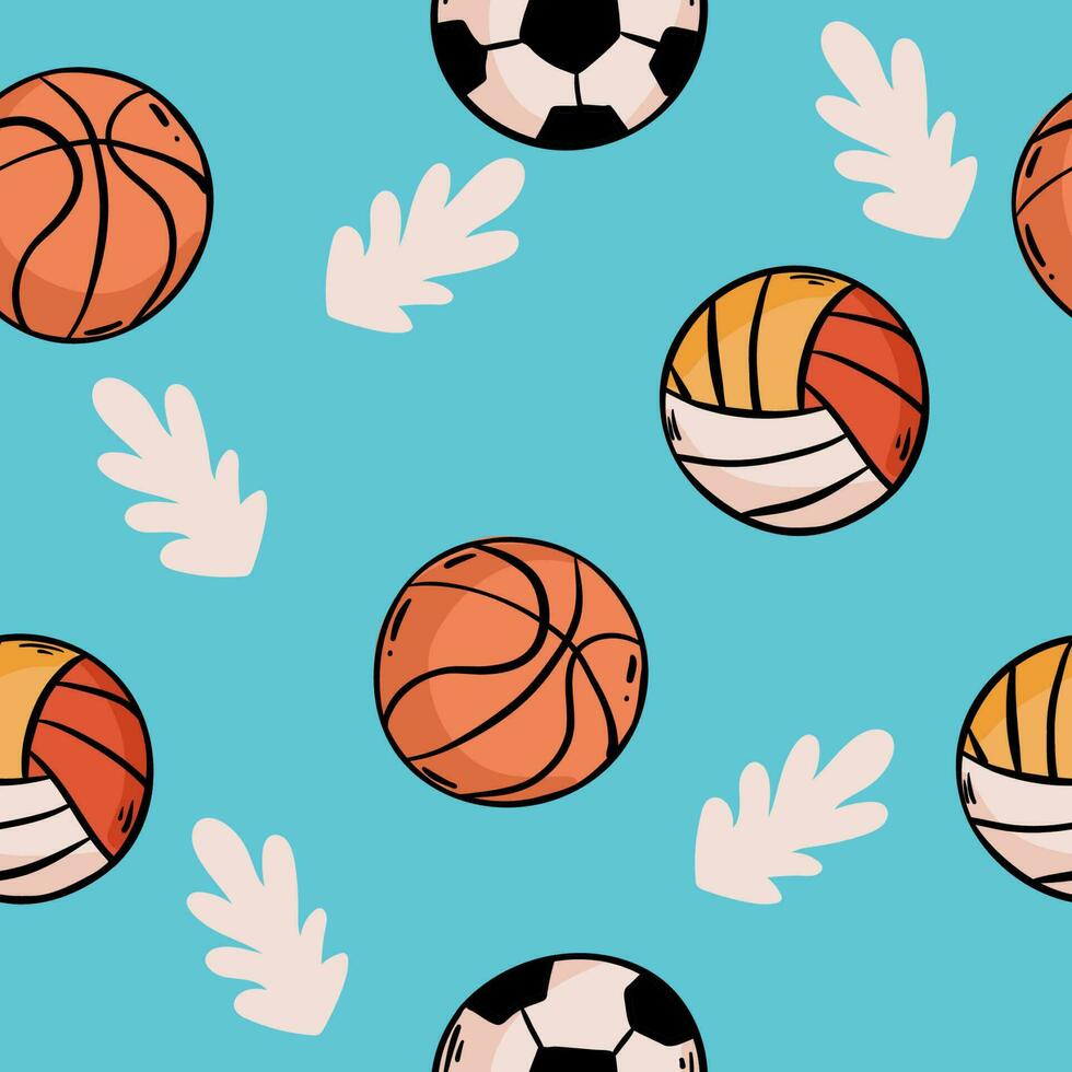 sport boll sömlös mönster vektor boll fotboll basketboll volleyboll