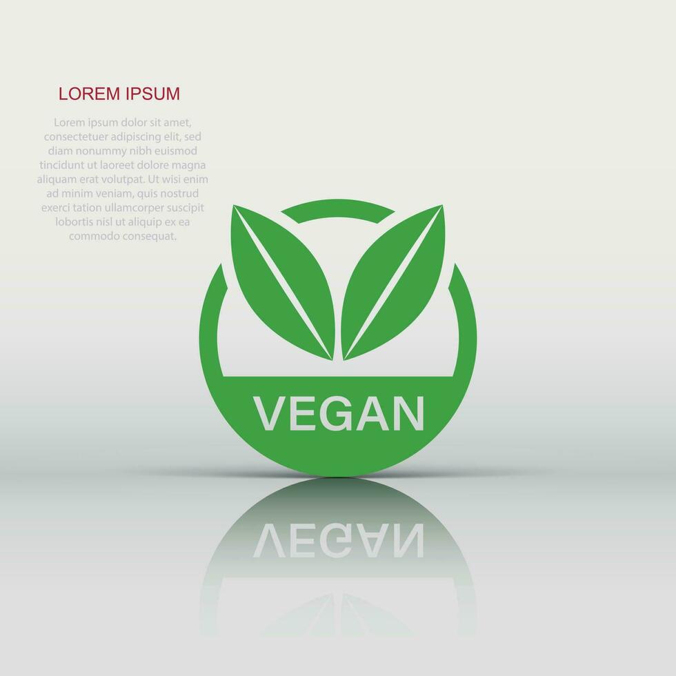 vegan Etikette Abzeichen Vektor Symbol im eben Stil. Vegetarier Briefmarke Illustration auf Weiß isoliert Hintergrund. Öko natürlich Essen Konzept.