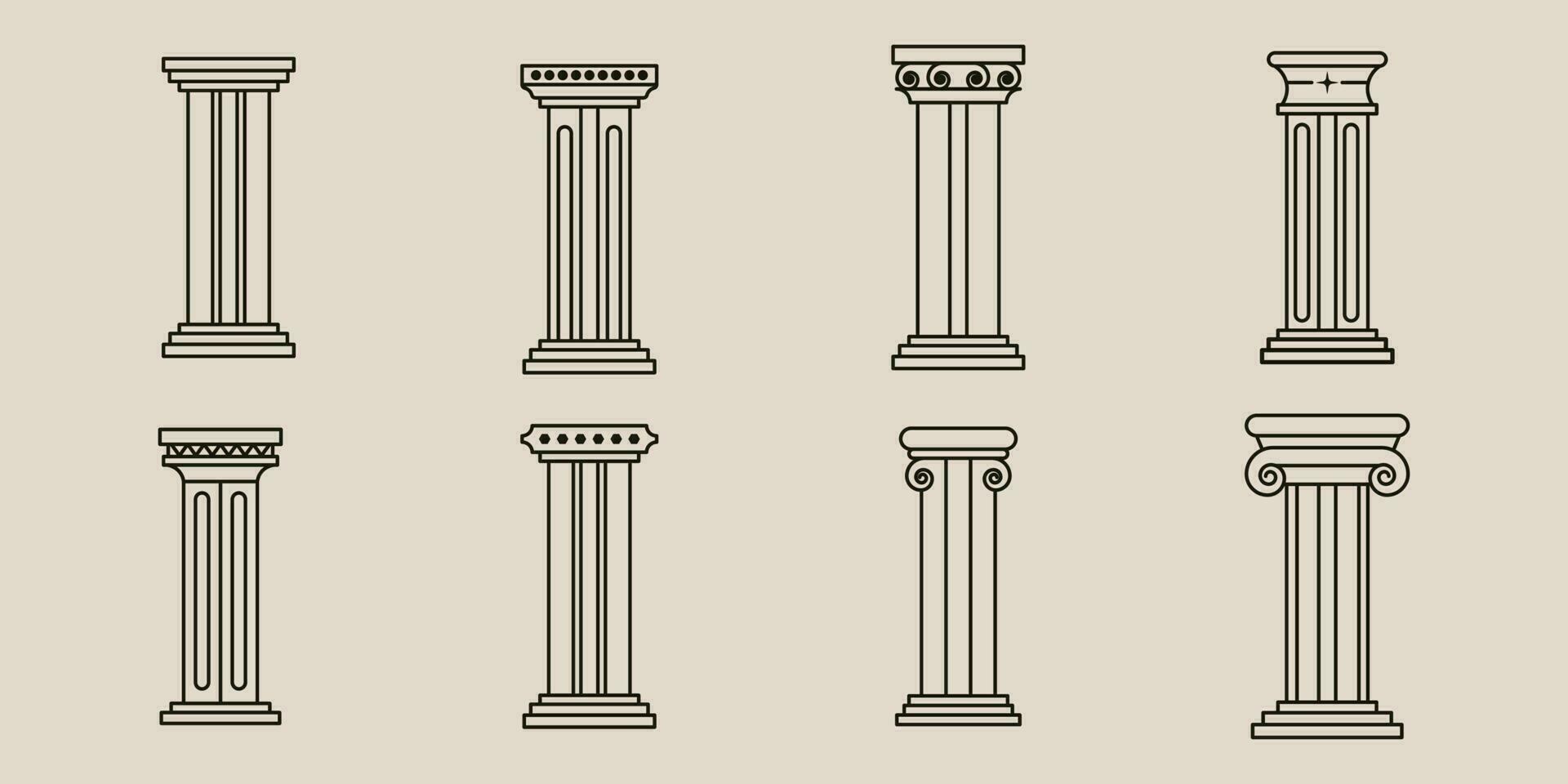 uppsättning bunt pelare samling med linje konst stil logotyp vektor ikon illustration design
