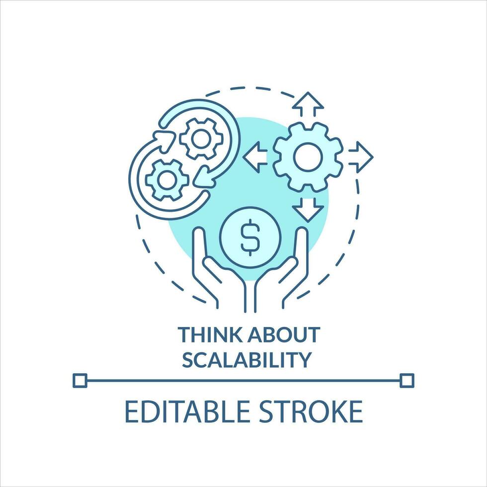 denken Über Skalierbarkeit Türkis Konzept Symbol. Entwicklung Strategie. Geschäft Wachstum abstrakt Idee dünn Linie Illustration. isoliert Gliederung Zeichnung. editierbar Schlaganfall vektor