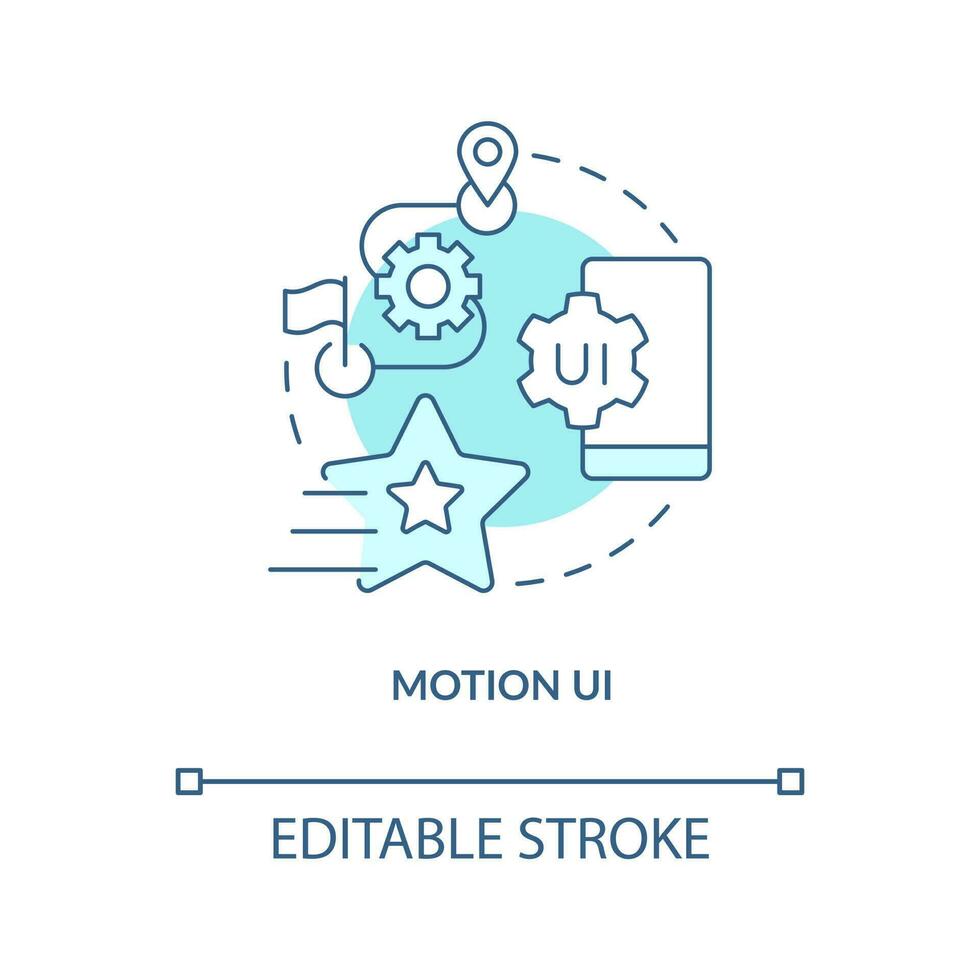 rörelse ui turkos begrepp ikon. användare erfarenhet. webb utveckling trend abstrakt aning tunn linje illustration. isolerat översikt teckning. redigerbar stroke vektor