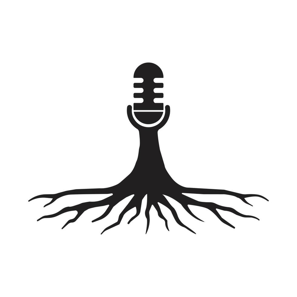 W-lan Podcast Mikrofon Symbol mit Baum Vektor Design.