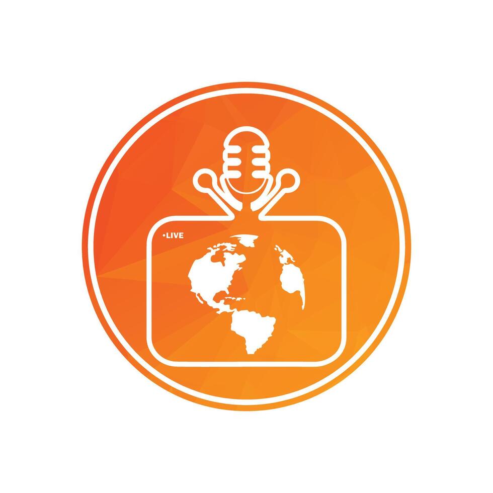 Leben Podcast Mikrofon mit Fernseher Vektor Logo. Podcast mic und Fernseher Innerhalb Kreis gestalten Design.