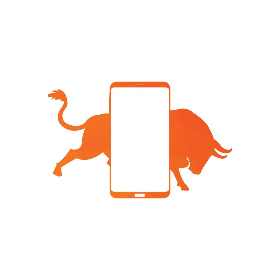 Clever Telefon Logo Design. Handy, Mobiltelefon Vektor Illustration mit Kampf Stier Symbol.