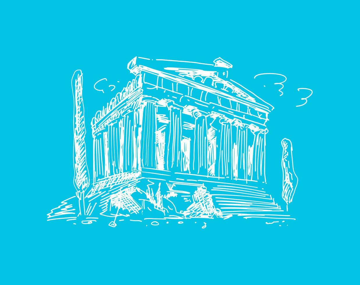 Akropolis im Athen. Wahrzeichen im Griechenland. Vektor Hand gezeichnet Illustration isoliert auf Farbe Hintergrund. skizzieren