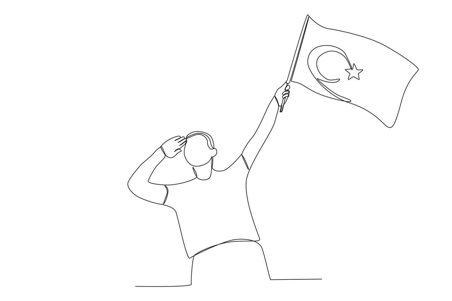 ein Mann erhöht ein Türkisch Flagge während salutieren vektor