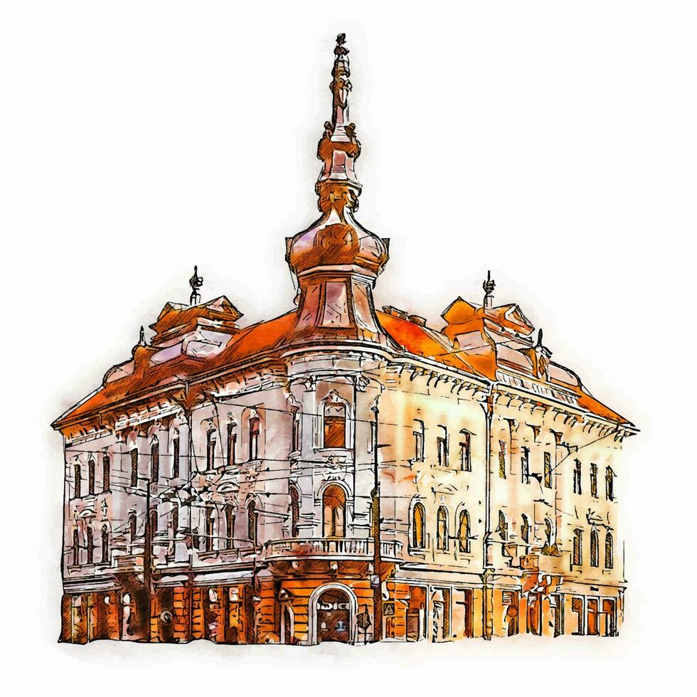 Klausen Napoka Rumänien die Architektur Aquarell skizzieren Hand gezeichnet vektor