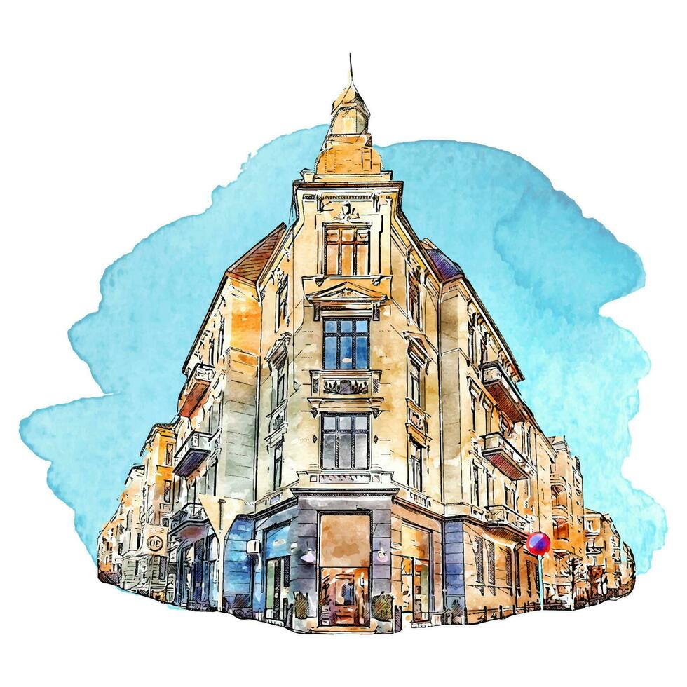 die Architektur Oslo Norwegen Aquarell Hand gezeichnet Illustration isoliert auf Weiß Hintergrund vektor