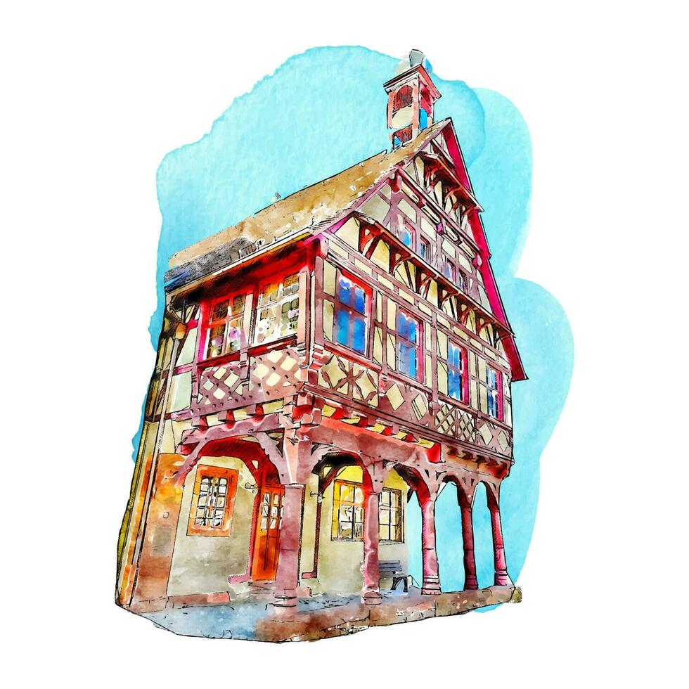 die Architektur Stein Deutschland Aquarell Hand gezeichnet Illustration isoliert auf Weiß Hintergrund vektor