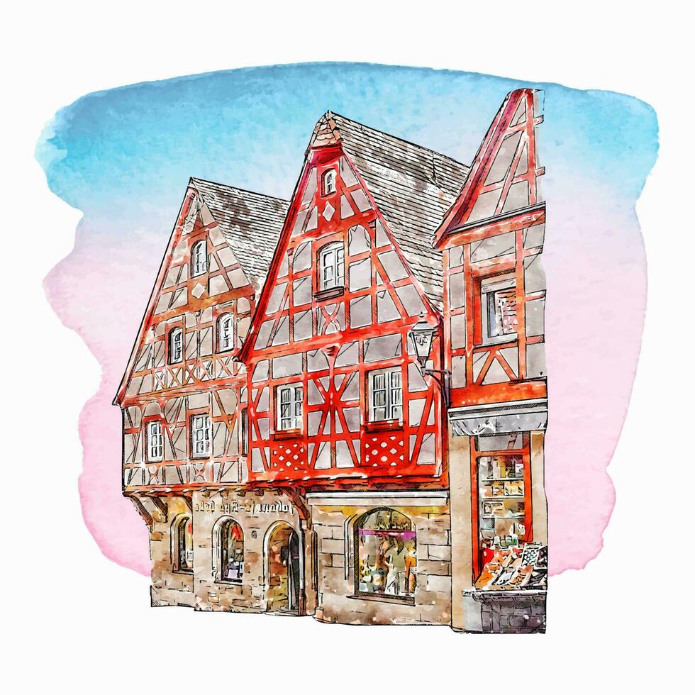 die Architektur Bayern Deutschland Aquarell Hand gezeichnet Illustration isoliert auf Weiß Hintergrund vektor