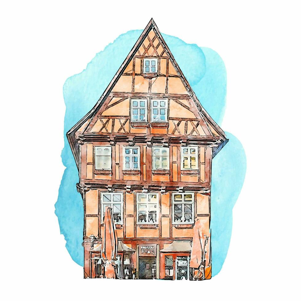 die Architektur Quedlinburg Deutschland Aquarell Hand gezeichnet Illustration isoliert auf Weiß Hintergrund vektor