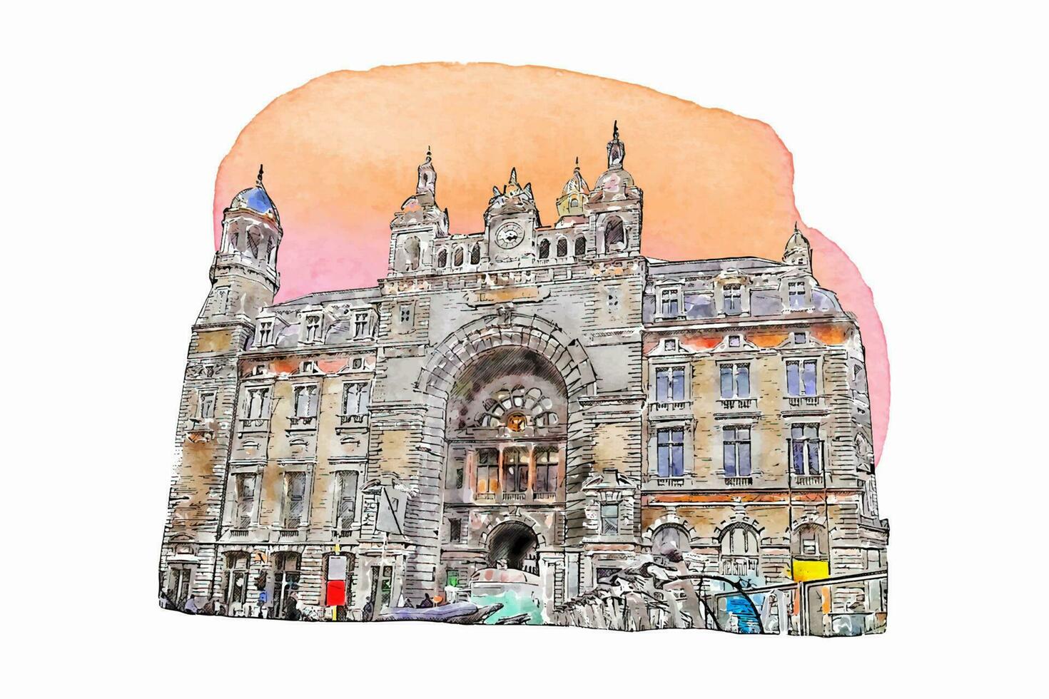 die Architektur Antwerpen Belgien Aquarell Hand gezeichnet Illustration isoliert auf Weiß Hintergrund vektor