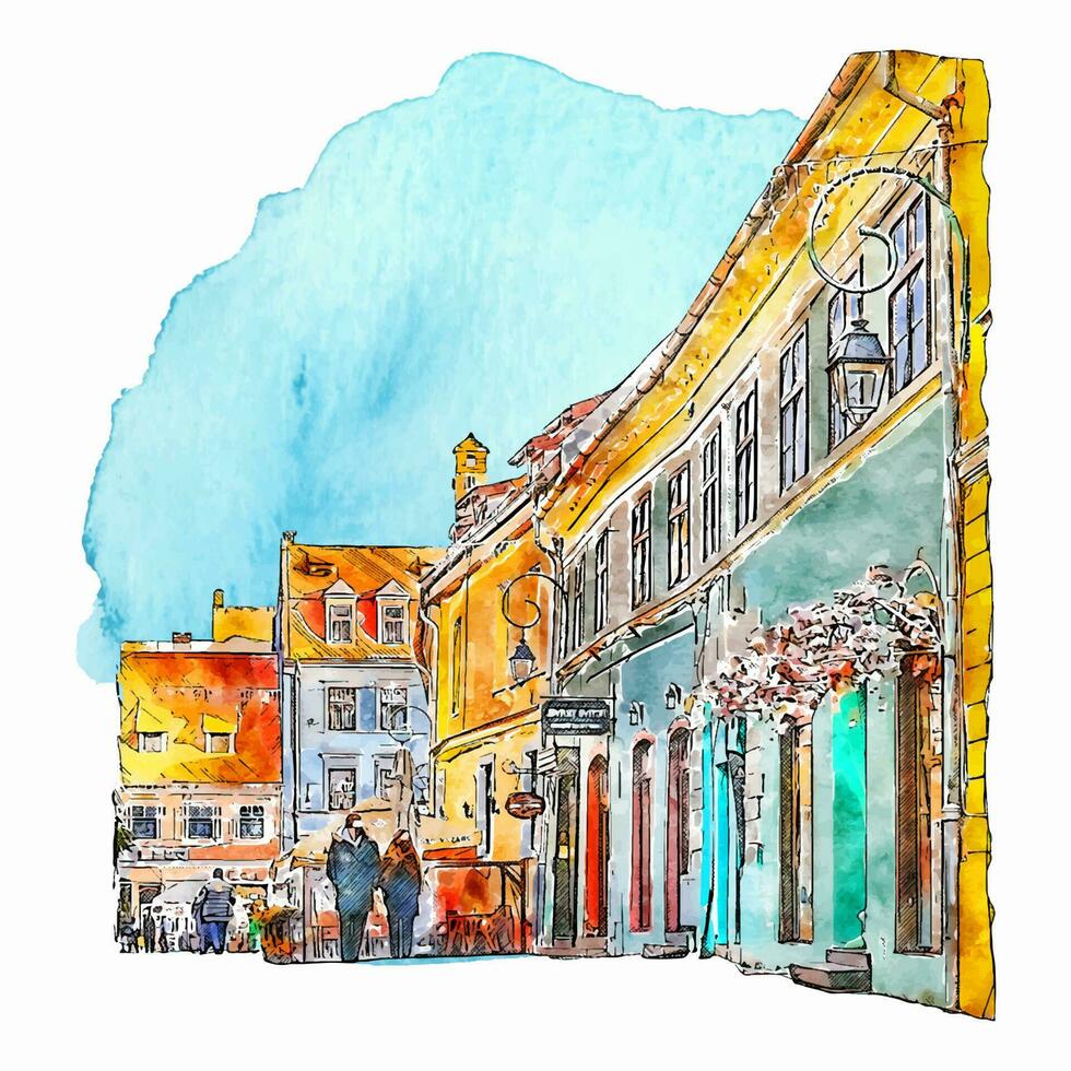 brasov Rumänien Aquarell Hand gezeichnet Illustration isoliert auf Weiß Hintergrund vektor