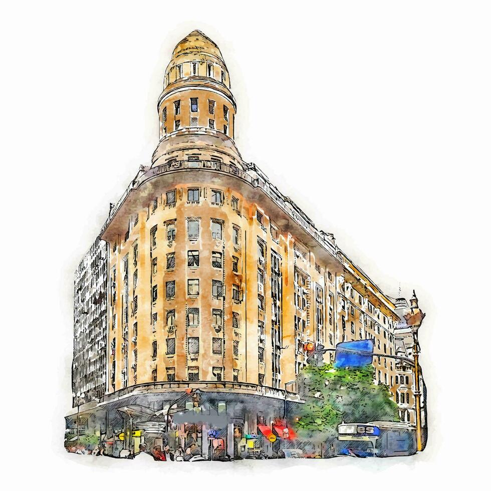 Argentinien die Architektur Aquarell skizzieren Hand gezeichnet vektor