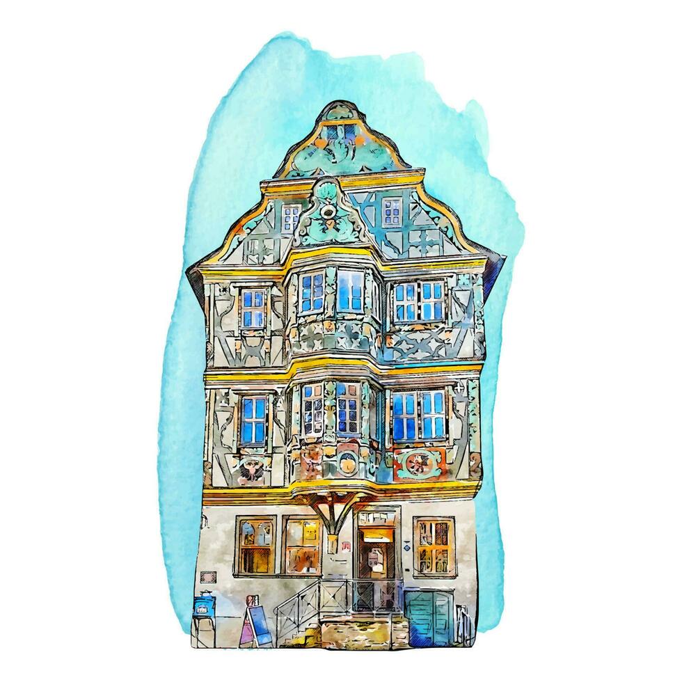 die Architektur Idstein Deutschland Aquarell Hand gezeichnet Illustration isoliert auf Weiß Hintergrund vektor